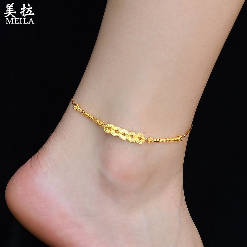 S Pure Crushed Ice Five Emperors per le donne Nuovo stile cinese moneta avvolta cavigliera tendenza nazionale gioielli in argento piede_voghion.com