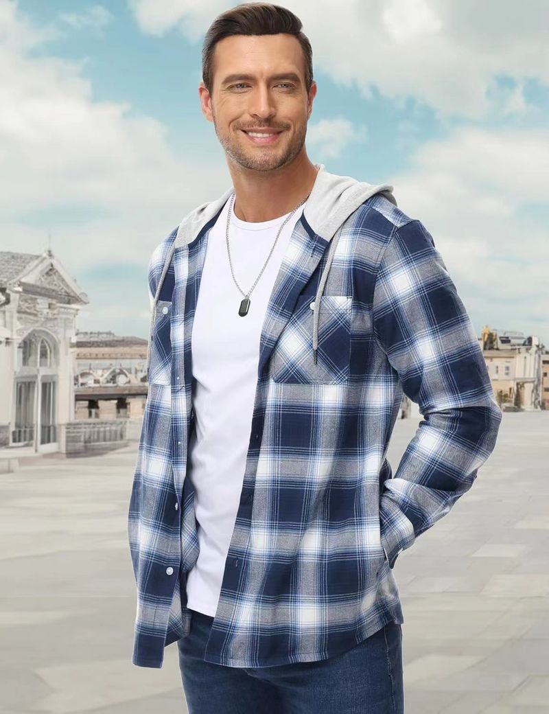 Herrenbekleidung Herbst und Winter Heißes Herren Flanellhemd Baumwolle Langärmliges Kariertes Hemd Lässiges Kapuzenhemd_voghion.com