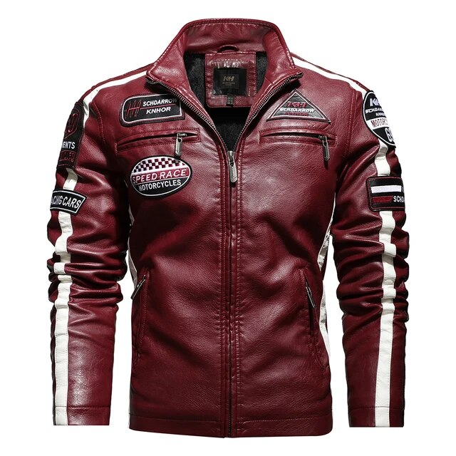 Miesten vintage moottoripyörätakki Muoti Uusi Biker-nahkatakki Miesten kirjonta Bomber-takki Talvifleece Pu-päällystakki_voghion.com