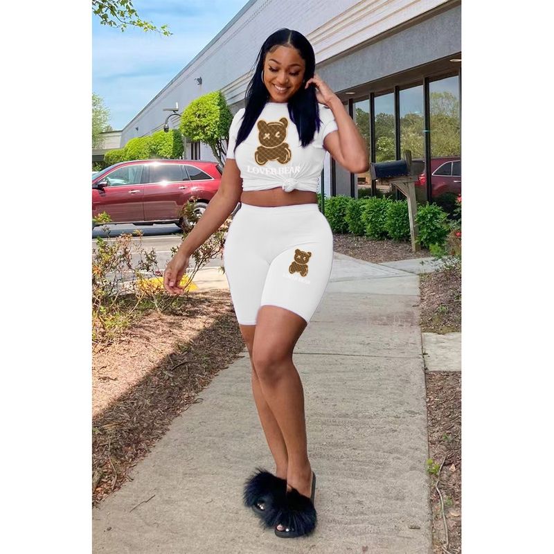 Damen-Trainingsanzug mit T-Shirt-Shorts und Bären-Print_voghion.com