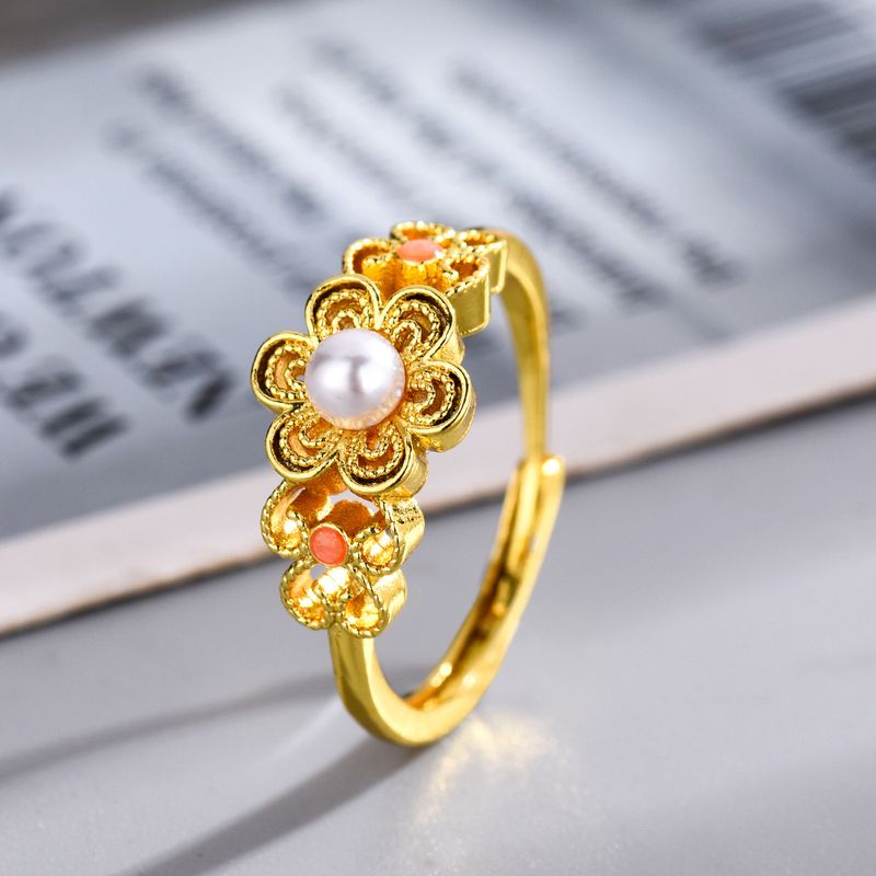 New Alice Bead Drop Glue Gold Plated Ring For Women, Light Luxury, Niche Design, Finger Ring, Cold Style_voghion.com