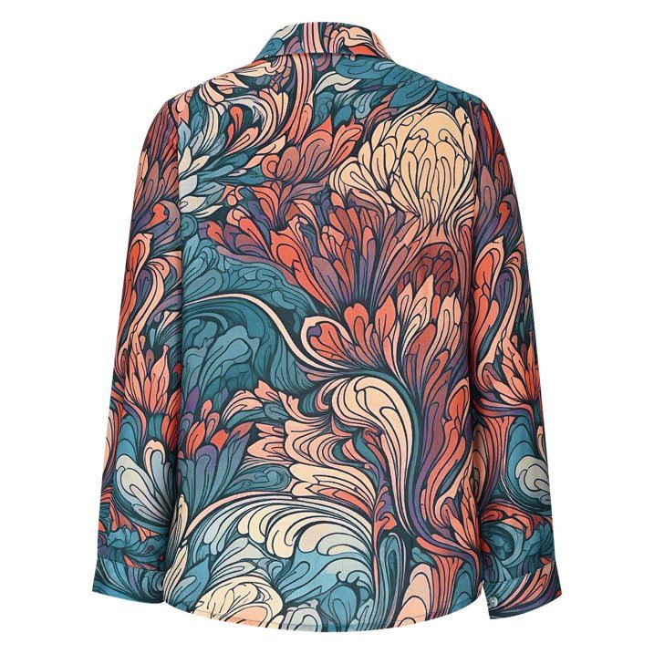 Chemise à manches longues pour femme, imprimé vintage – Coupe ample, polyester doux, respirant et élégant pour le printemps et l'été (motifs rétro variés)_voghion.com