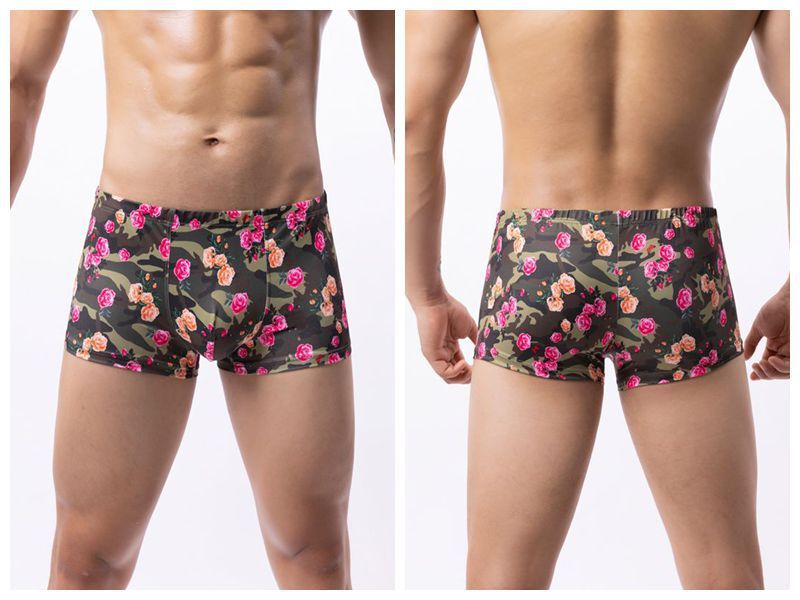 LuvBox 2024 Nuovi Boxer da Uomo in Seta di Latte Stampata, Traspiranti e Comodi, Multicolore, con Motivo a Rosa_voghion.com