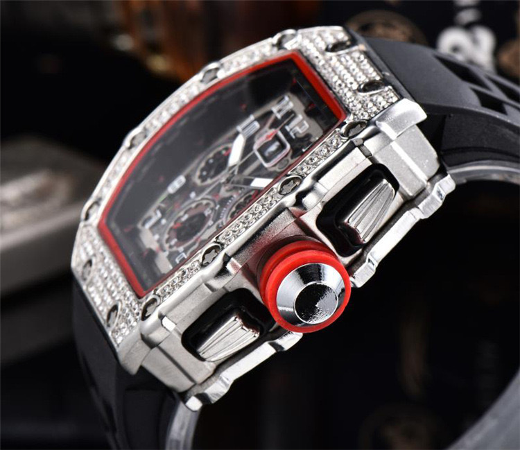 2023 New Hot Selling Diamond Set Business Six Pin Running Second Barrel Quartz Watch Men's Fashion Watch_voghion.com