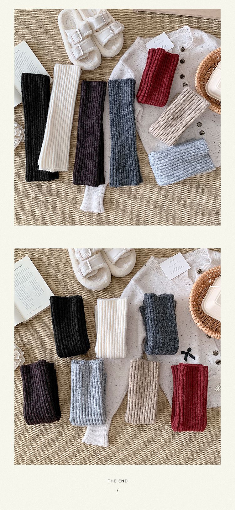 Scaldamuscoli Calzini in cotone e lana per donna Autunno e inverno Calzini spessi e caldi in pile Calzini a righe verticali giapponesi Maillard grigi a metà tubo_voghion.com