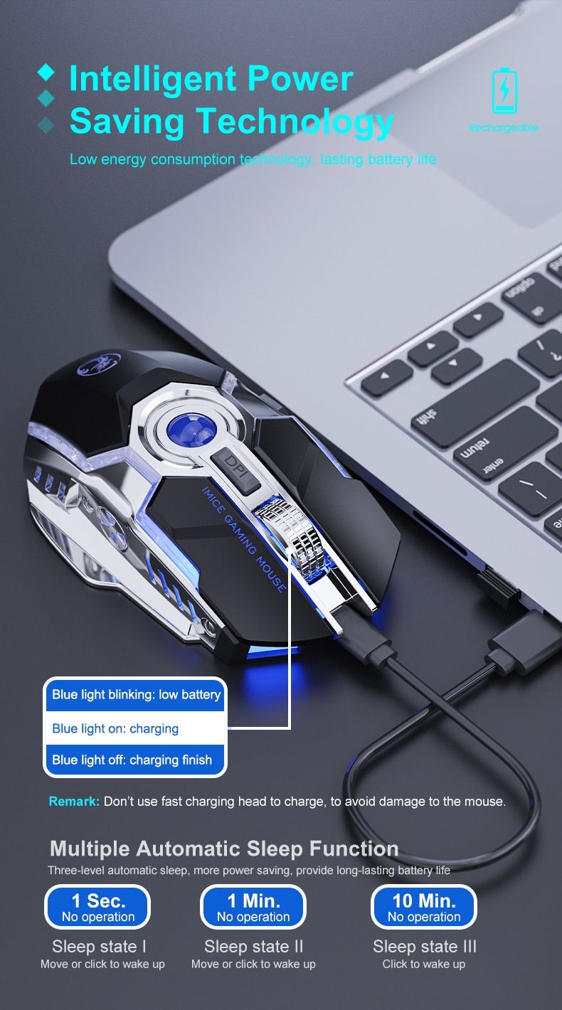 Digitex Digitex IMICE Fornitura diretta dalla fabbrica Mouse da gioco wireless con luce fluente RGB ricaricabile da 2,4 G a 7 pulsanti, regalo_voghion.com