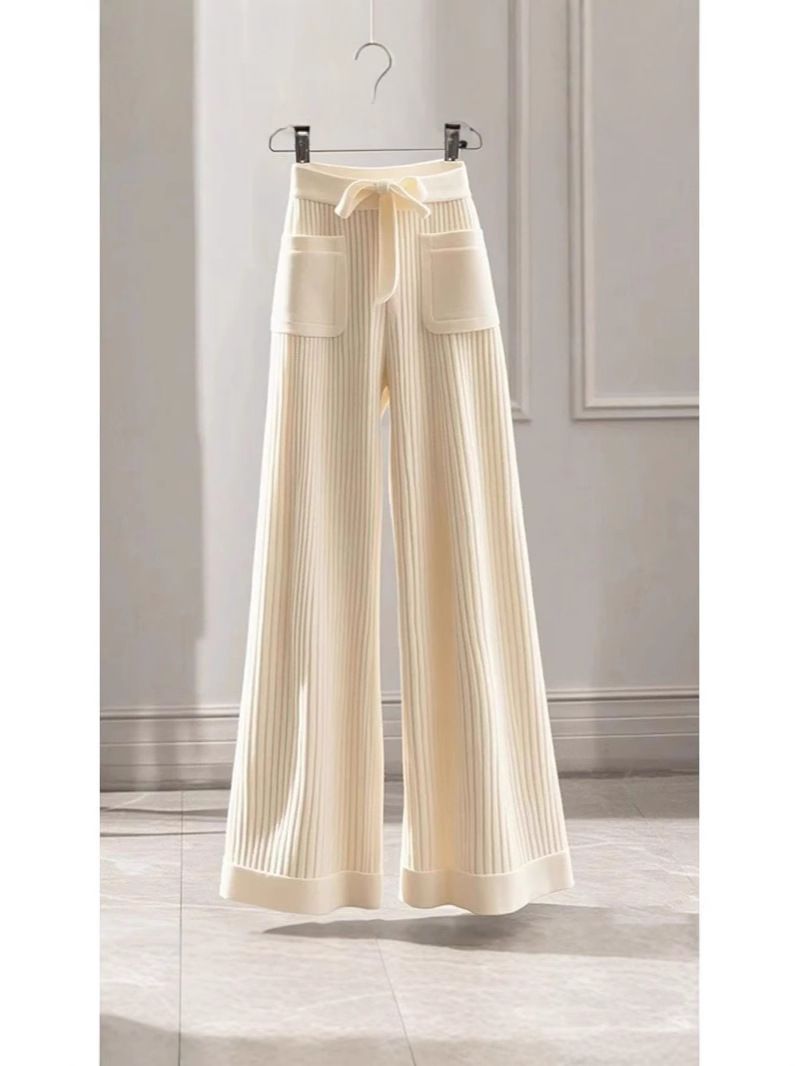 Dameskleding Elegante lente gebreide set Zachte en stijlvolle high-waist broek met bijpassende gebreide top, casual en comfortabele outfit voor dagelijks gebruik_voghion.com