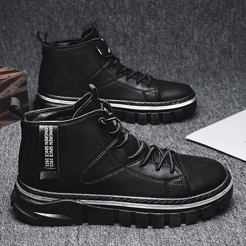 Botas masculinas Martin de cano alto 2023 outono e inverno nova tendência estilo britânico preto aumento locomotiva ferramental moda_voghion.com