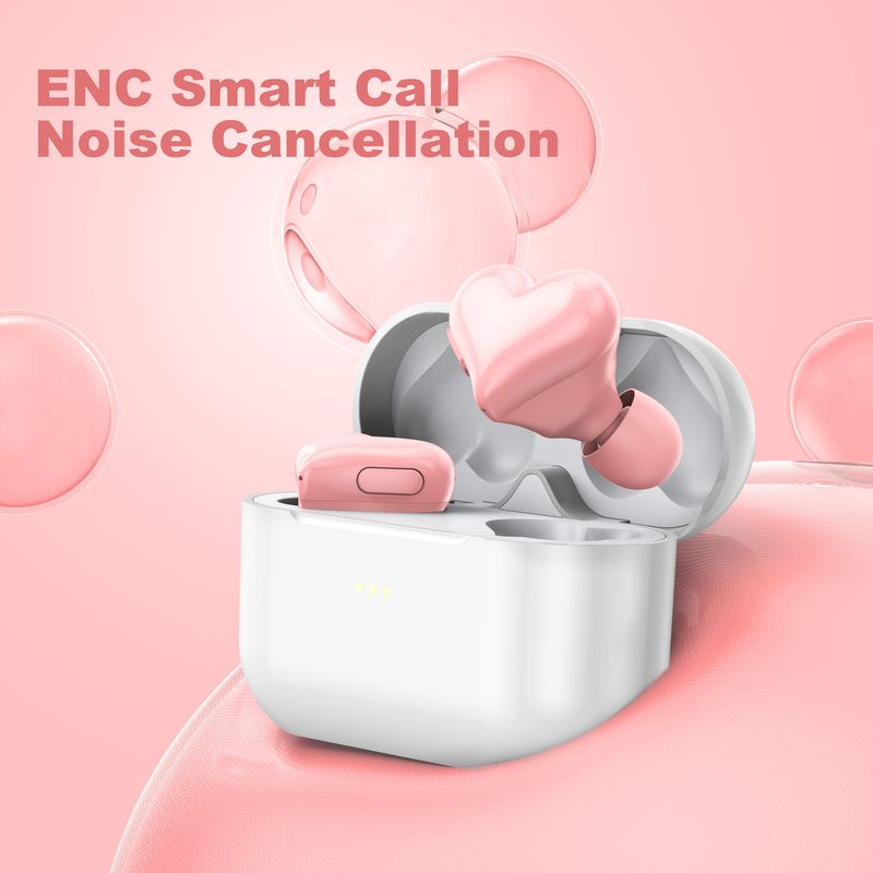 New Heart-shaped Cute Girls Wireless Bluetooth Earphones With Colorful Lights_voghion.com