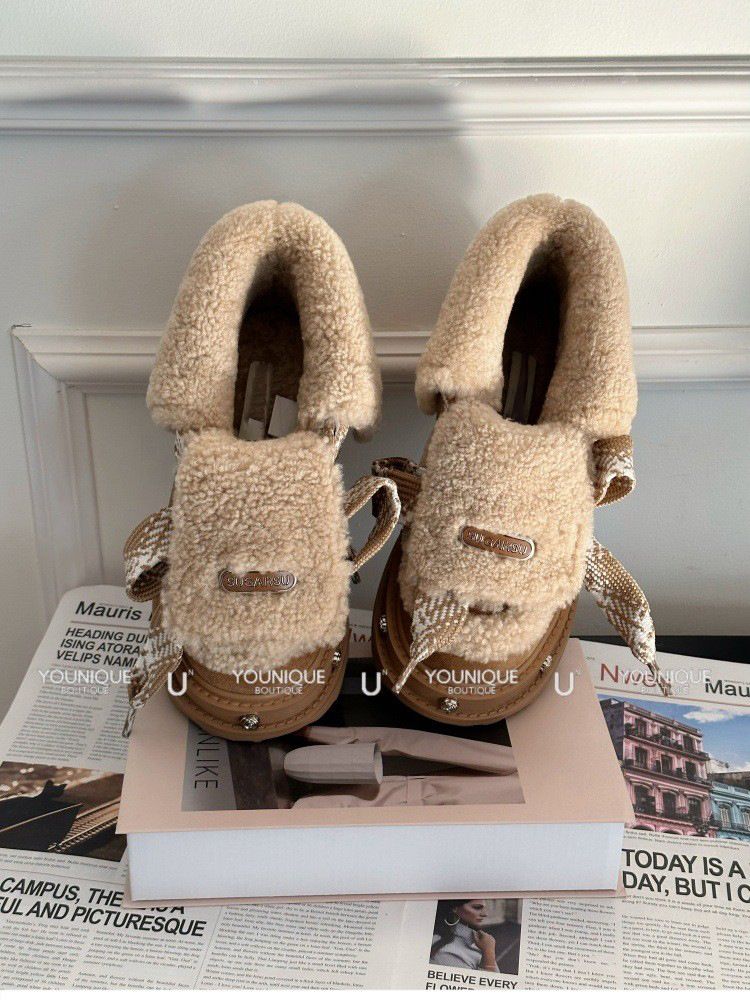 SUGA Neue Herbst Winter Rose Spitze Dicke Sohle Pelzigen Schnee Stiefel Für Frauen YOUN_voghion.com