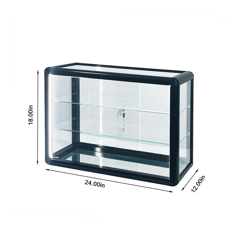 Tempered Glass Top Display Cabinet With Sliding Glass Door And Lock, Standard Aluminum Frame, Display Cabinet With Sliding Glass Door, Lock And LED_voghion.com
