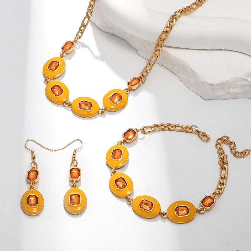 Ensemble de bijoux tendance en métal polygonal texturé pour femme, boucles d'oreilles, collier et bracelet_voghion.com
