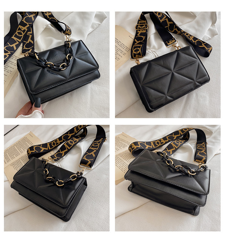 Borsa nuova moda Borsa da donna Nuova griglia a pressione Borsa quadrata piccola Tracolla larga Borsa a tracolla singola Borsa a catena in acrilico_voghion.com