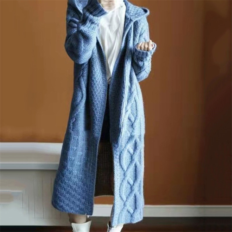 Cappotto maglione grosso cardigan con cappuccio sciolto moda donna_voghion.com