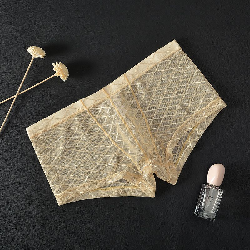 Junye Herren Mesh transparente Unterwäsche dünn kariert sexy U konvexe Tasche Boxer atmungsaktive Herren Jugend Hose_voghion.com