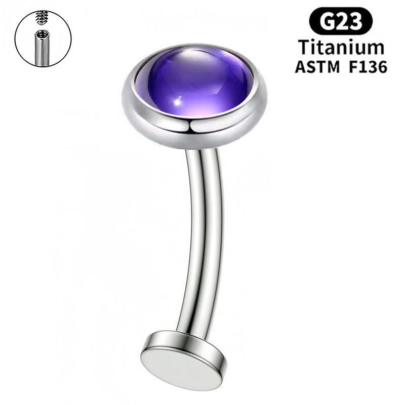 Anello per ombelico piatto con asta curva in lega G23 e zircone F136, gioielli per piercing in titanio puro all'ingrosso_voghion.com