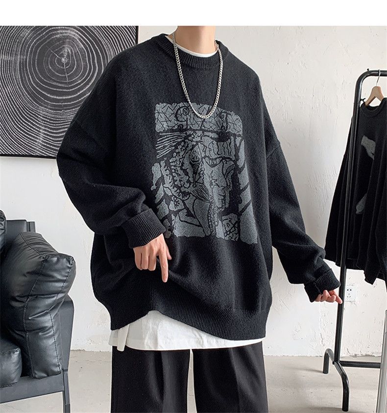 Oversized Knit Sweater – Unisex Crewneck Pullover (M-XXL, Cotton Blend, Textured Jacquard)_voghion.com