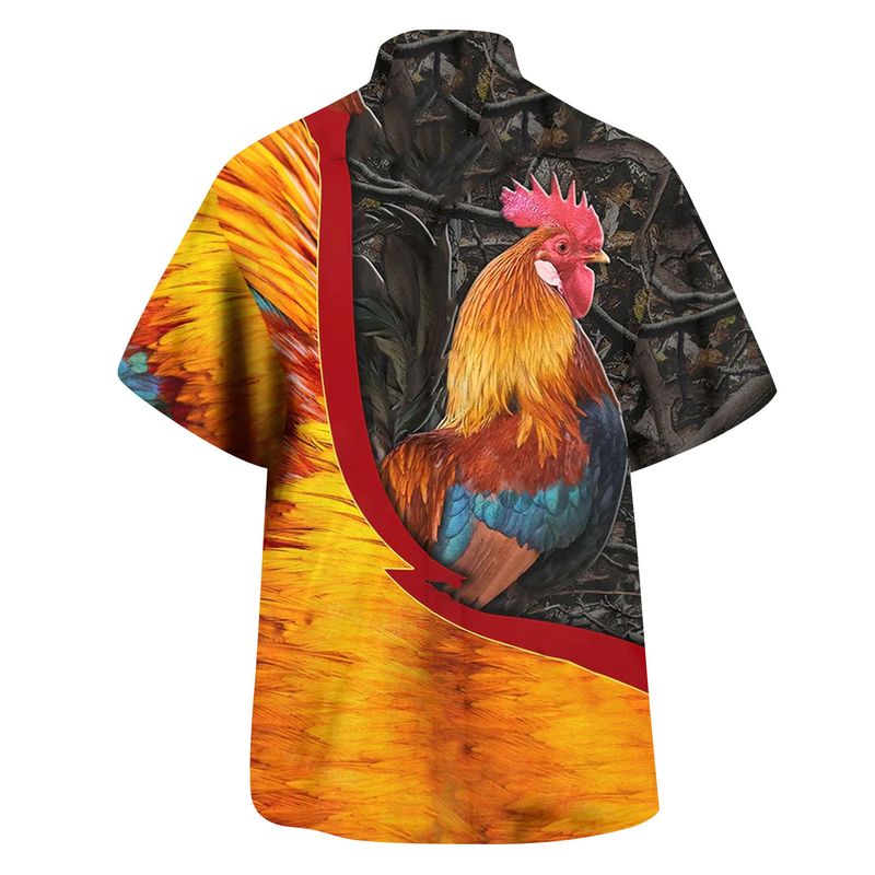 Neu Herren Kurzarm Hawaiihemd mit 3D-Digital-Hahn-Muster bedruckt Herren Sommer Strickjacke_voghion.com