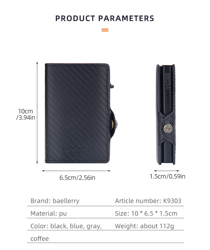 Baellery novo porta-cartões masculino de fibra de carbono RFID minimalista com fivela lateral e porta-cartões de metal com mola_voghion.com