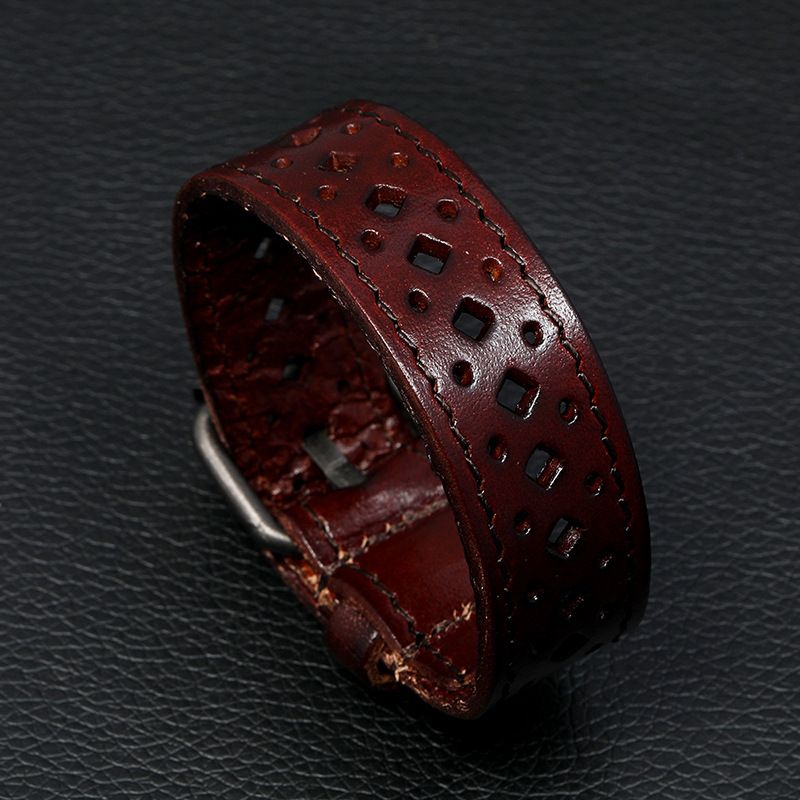 Beliebtes Rindslederarmband Retro Hohles breites Lederarmband für Herren Personalisierter Fahrradschmuck_voghion.com