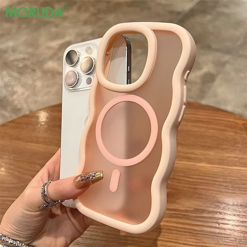 Voor Wave Frame Matte Magnetische Hoes voor iPhone 12, 13, 14, 15 Pro Max 16 Plus Draadloos Opladen Matte Achterkant_voghion.com