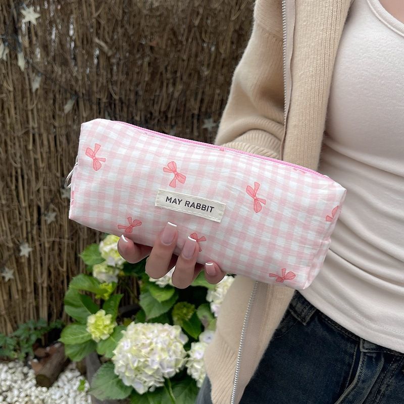 Begge Checkered Bow Makeup Bag - Large Capacity & Cute (Stylish Cosmetic Pouch For Girls)_voghion.com