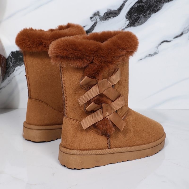 New Length Autumn and Winter Women's Mid Height Boots Bow Shaped Fashionable Plush Snow Boots_voghion.com