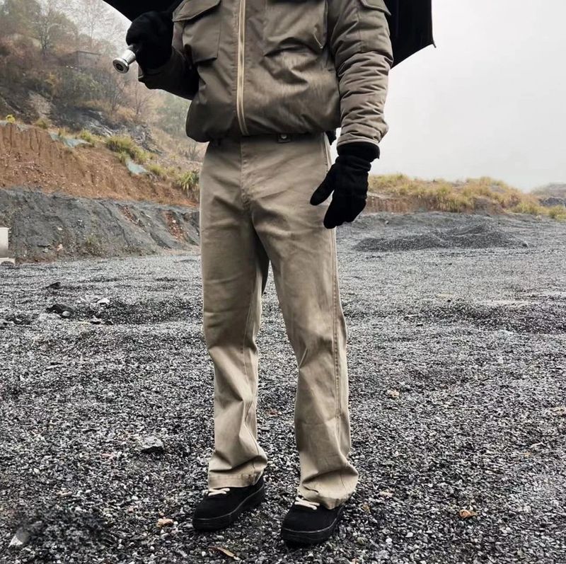 Klassische Freizeithose mit geradem Bein für Herren – Bequeme Baumwollhose mit Vintage-Waschung und moderner Slim-Fit-Passform für den Alltag (Schwarz, Khaki)_voghion.com