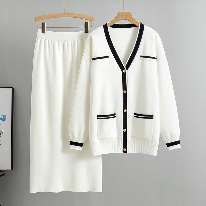 Fashion 2025 Autumn Winter New Loose Sweater And Skirt Casual Knitted Two-Piece Set_voghion.com