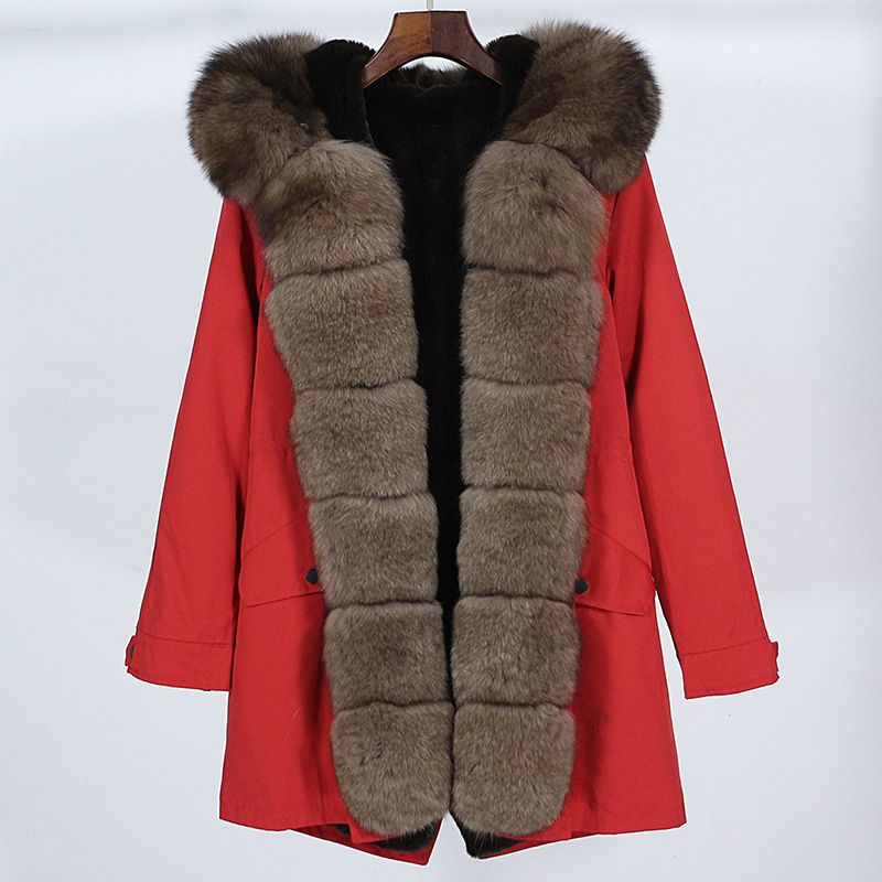 Haină de blană de vulpe medie și lungă pentru femei, cu căptușeală detașabilă de iarnă, pentru îmbrăcăminte_voghion.com