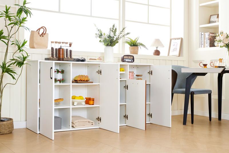 Credenza Weiß 160x80cm Freistehender Holzschrank Für Wohnzimmer_voghion.com