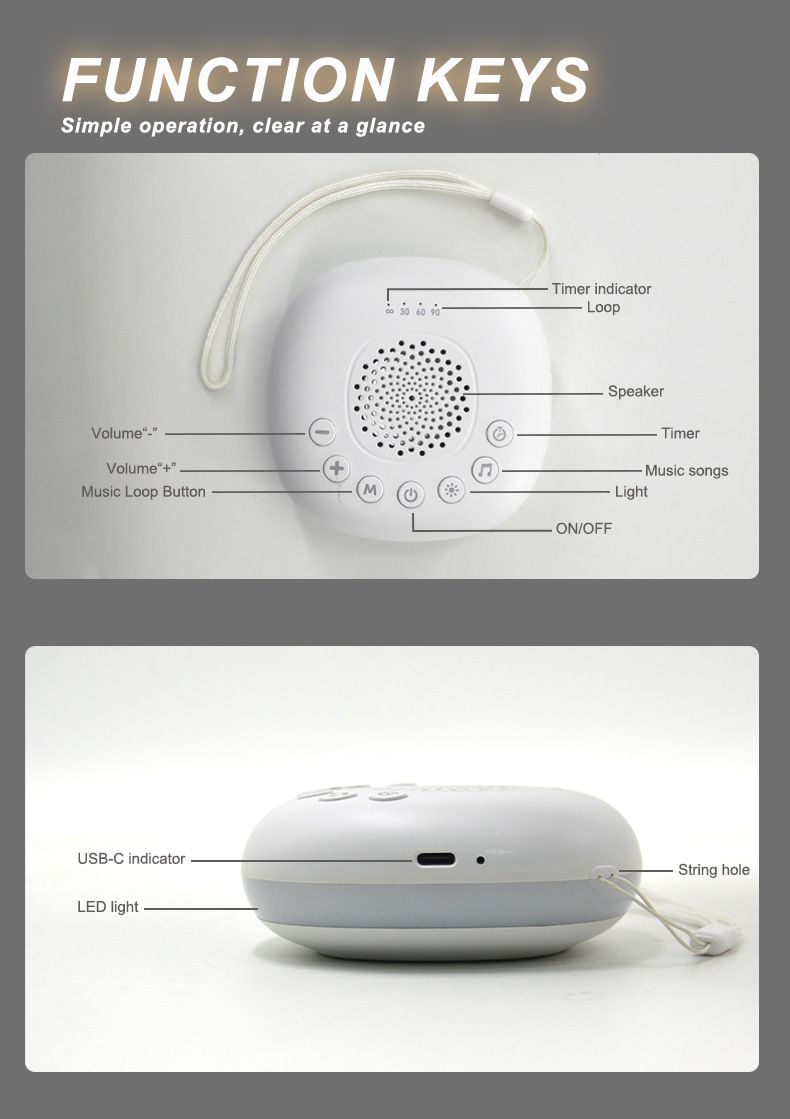 White Noise Machine Baby Soothing Portable White Noise Machine Breathing Night Light_voghion.com