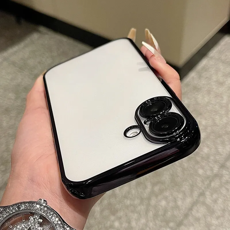 Fashion Simplicity Plating Frame Phone Case For IPhone 16 15 14 Pro Max Plus Shockproof Back Camera Screen Protector Film Cover_voghion.com