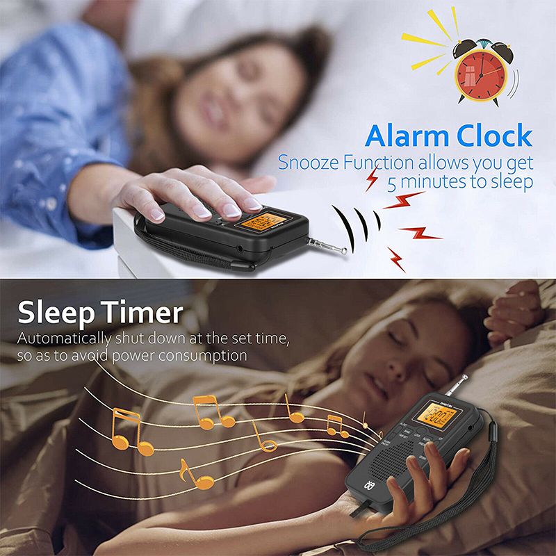 Mini rádio despertador portátil AM FM com tela LCD, rádio de bolso com alarme digital e melhor recepção de longo alcance_voghion.com