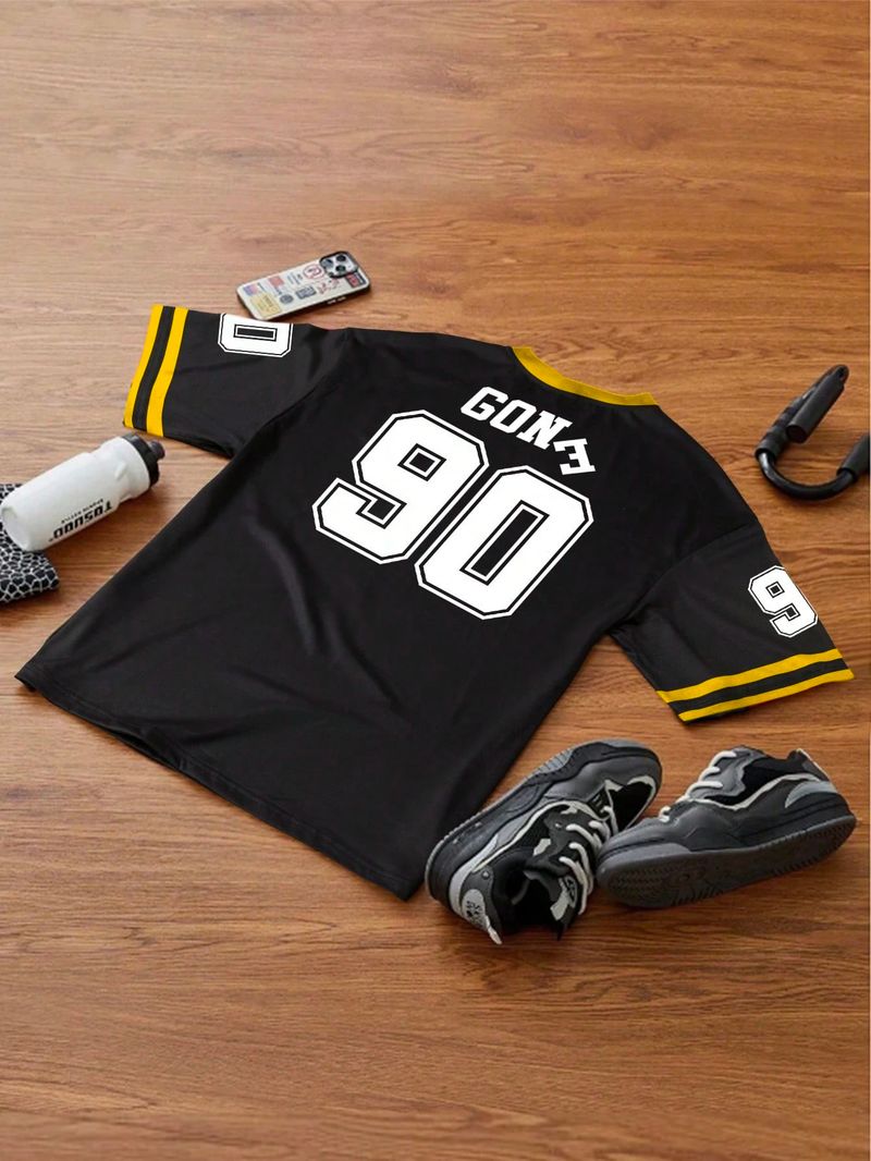 Herrenbekleidung Y2K New Retro Nr. 90 Bedrucktes T-Shirt für Herren, V-Ausschnitt, kurzärmelig, Fußball-Sporthemd, groß, locker, kurzärmelig, Unisex_voghion.com