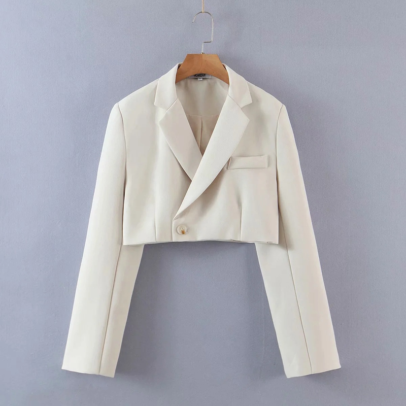 Dames 2021 Lente Nieuw Kort Pak Jasje Met Schuine Knopen + Hoge Taille Zak Rok_voghion.com