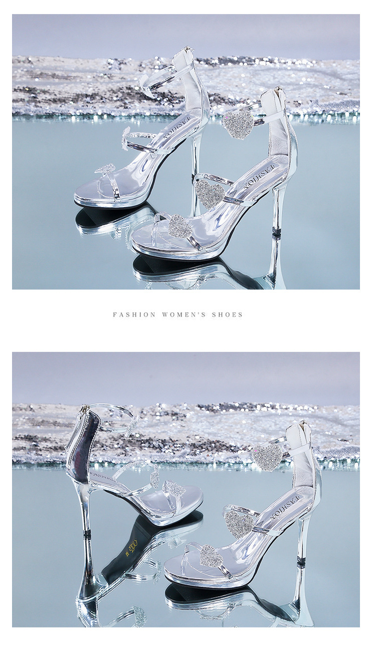 Summer European And American Stars Love Bag Heel Sandals Women's Stiletto Rhinestone One Word Belt High Heels Women's Shoes Wholesale_voghion.com