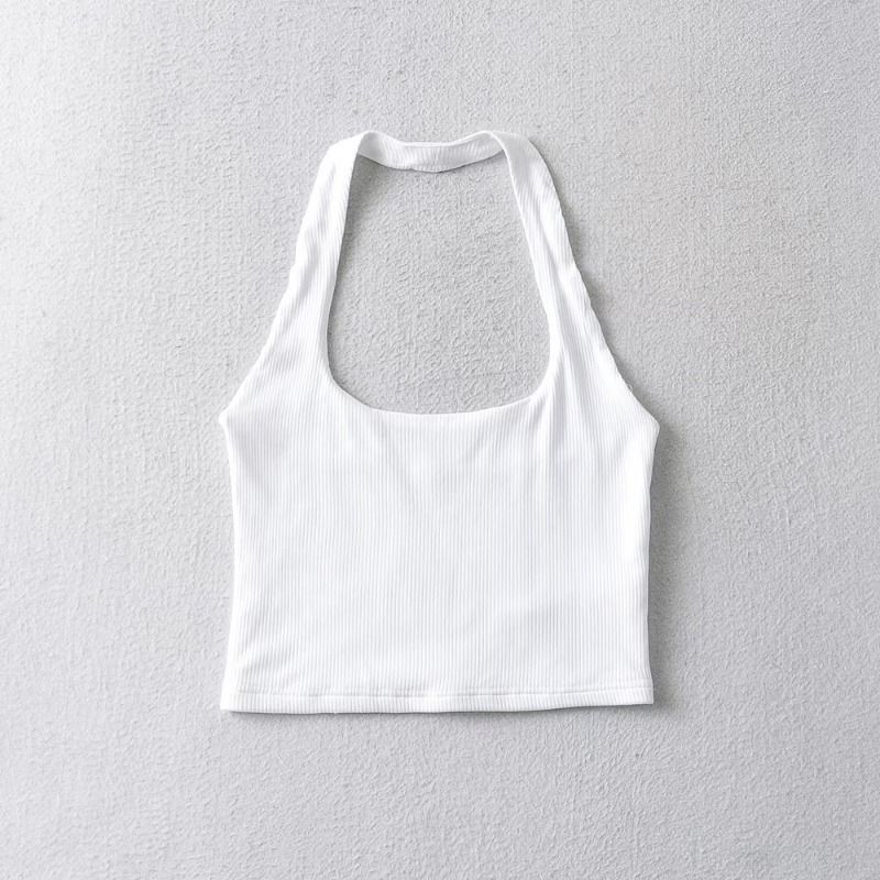 2024 Summer Fashion Short Neck Hanging Strap New Sexy Bareback Small Tank Top For Women_voghion.com