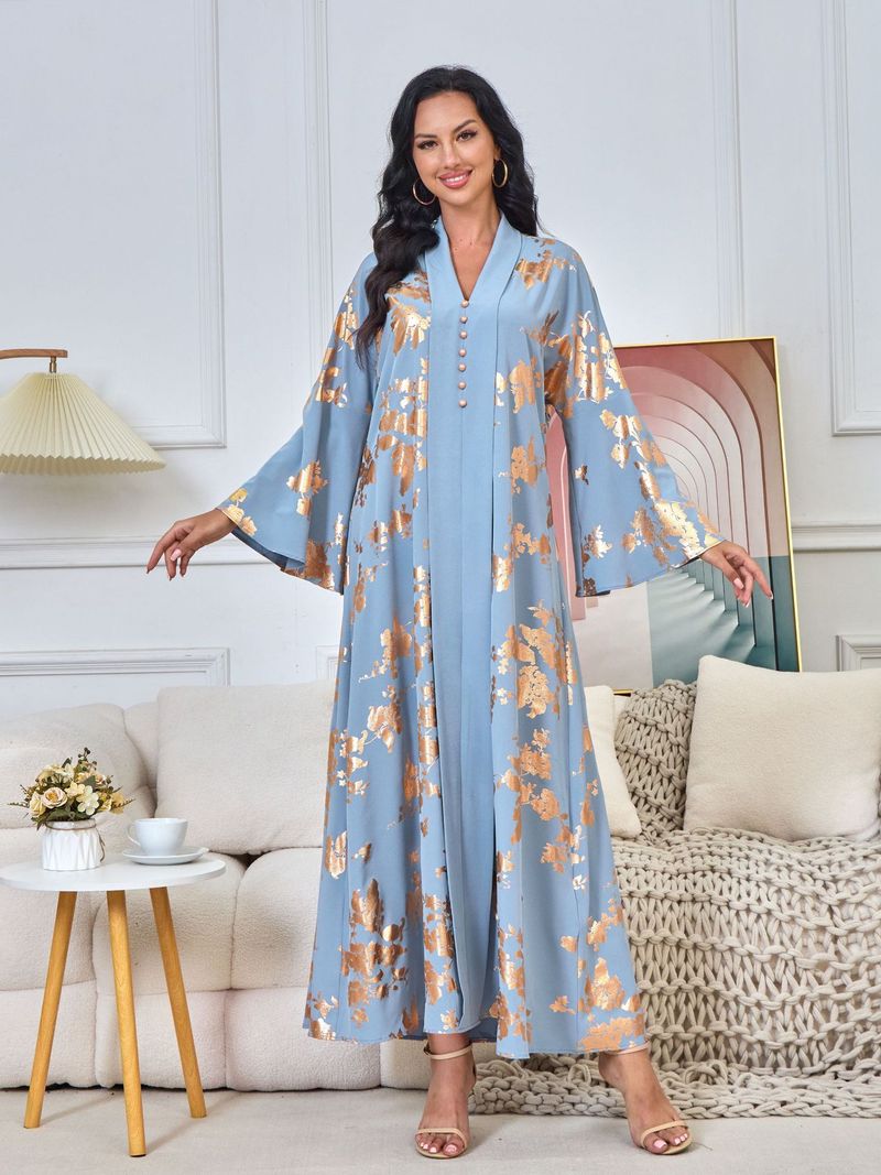 Damenbekleidung Naher Osten Muslimische Damenmode im neuen Stil mit Goldprägung Abendkleid Arabisches Kleid Kaftan Robe_voghion.com