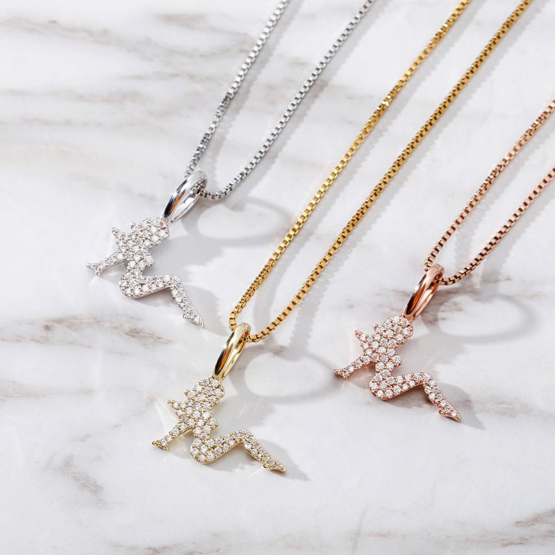 Collana con ciondolo elegante in argento sterling 925 con ciondolo in zircone, stile hip hop, catena a maglie inclusa (misure 7-11) Collana hip hop_voghion.com