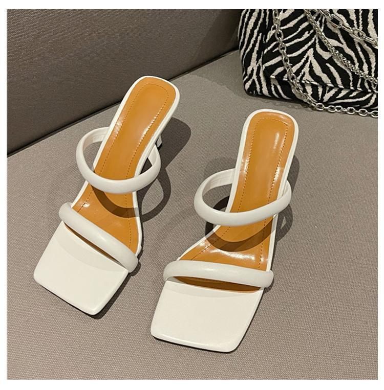 New French Style Versatile Square Toe With Exposed Toes Slim Heels For The Summer Of 2025, Featuring A Straight Strap_voghion.com