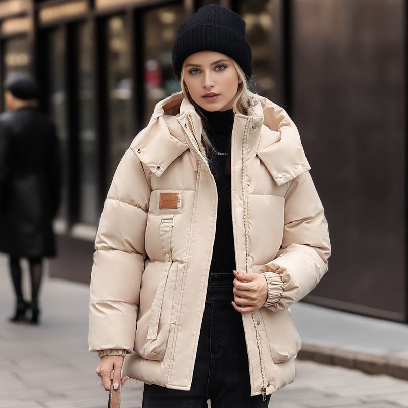 Damen-College-Stil, einfache koreanische Version, mit Kapuze, Stehkragen, wattierte Jacke, Nische, verdickte, wattierte Jacke_voghion.com