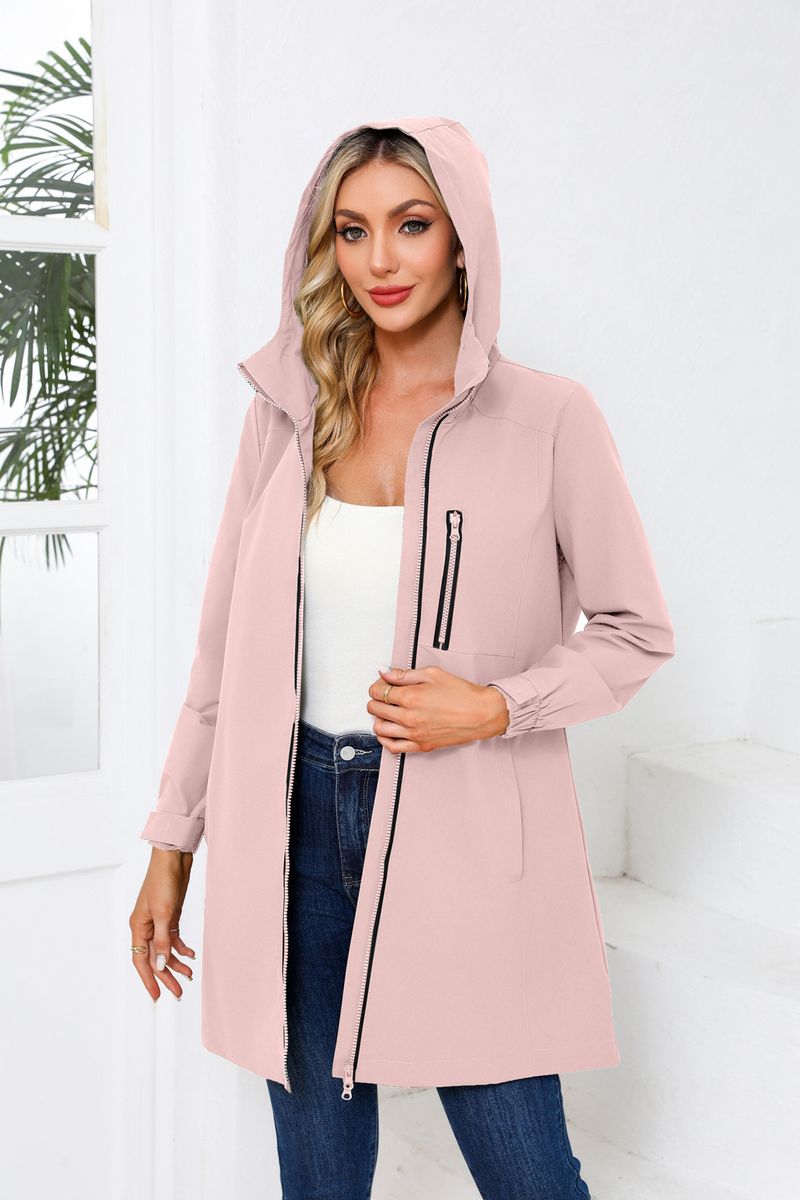 Giacca antivento con cappuccio impermeabile da donna - Cappotto casual leggero a maniche lunghe per primavera e autunno_voghion.com