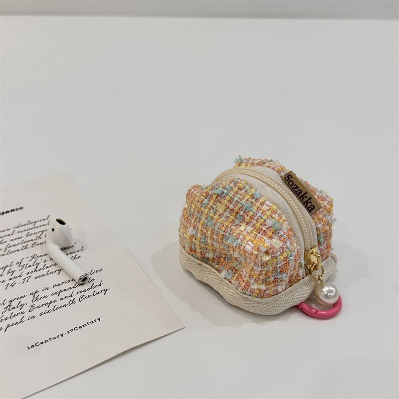 39181 Woolen Plaid Suitable For Wireless Bluetooth Headset Protective Case Cute Portable Small Bag_voghion.com