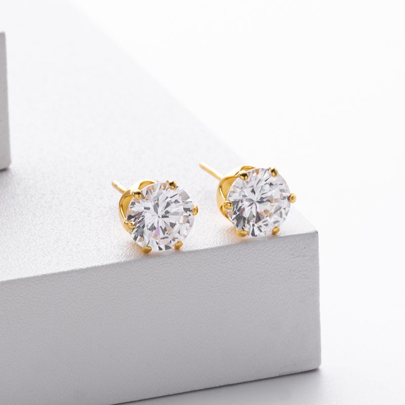 Orecchini a bottone da donna in argento sterling con zirconi cubici, forma geometrica minimalista a forma di osso, argento 925 placcato in oro bianco e oro giallo_voghion.com