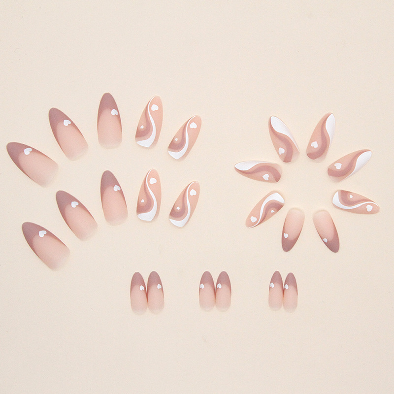 24 unghie finte di mandorla con colla artificiale lunga punta per unghie finte design ondulato indossabile stiletto francese completo Co_voghion.com