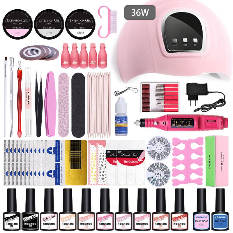 Set completo di smalto in gel UV con trapano elettrico per unghie - Include gel funzionali e gel di estensione per unghie professionali da salone e fai da te_voghion.com