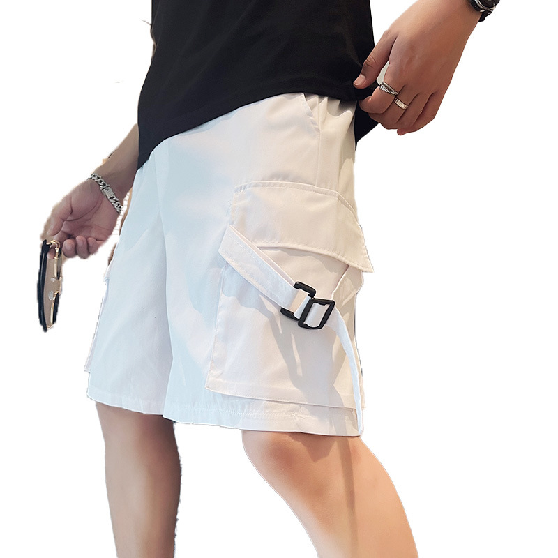 Summer white workwear shorts, men's trendy loose five piece pa, casual versatile, ruffian and handsome high street_voghion.com