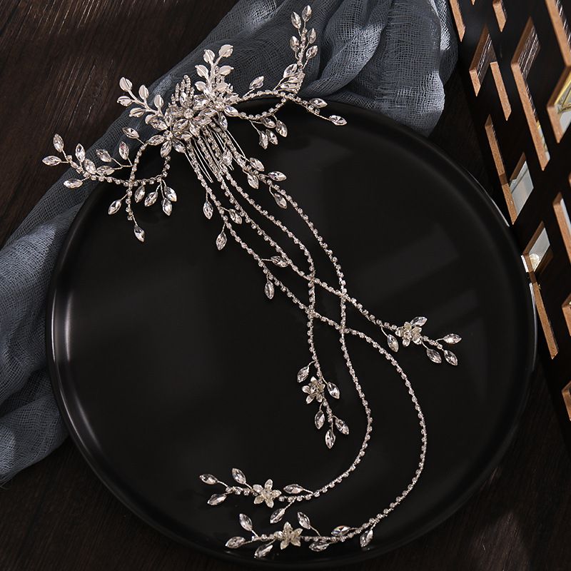 Νυφικό κόσμημα Κρυστάλλινο ένθετο χτένα με μακριές χτένα Αξεσουάρ για τα μαλλιά με στρας με πλέξη Αξεσουάρ για πέπλο κοσμήματα γάμου_voghion.com