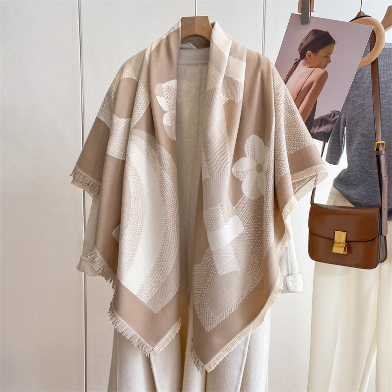 2024 Autumn/Winter New Square Art Style Cashmere Scarf Women's Warm Air Conditioning Room West Blanket Shawl_voghion.com